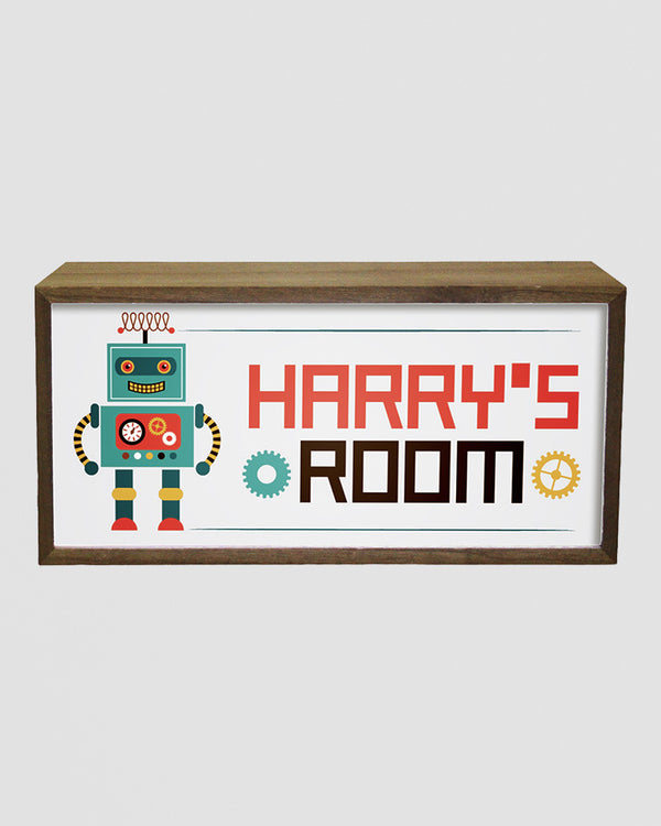 Personalised Robot Light Box for Kids. Custom LED Night Light with Retro Charm