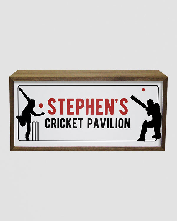 Personalised Cricket Pavilion Light Box. Custom LED Sign for Sports Fans