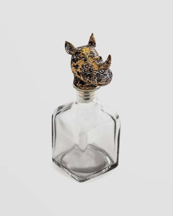 Large Glass Storage Bottle with Rhino Head Stopper