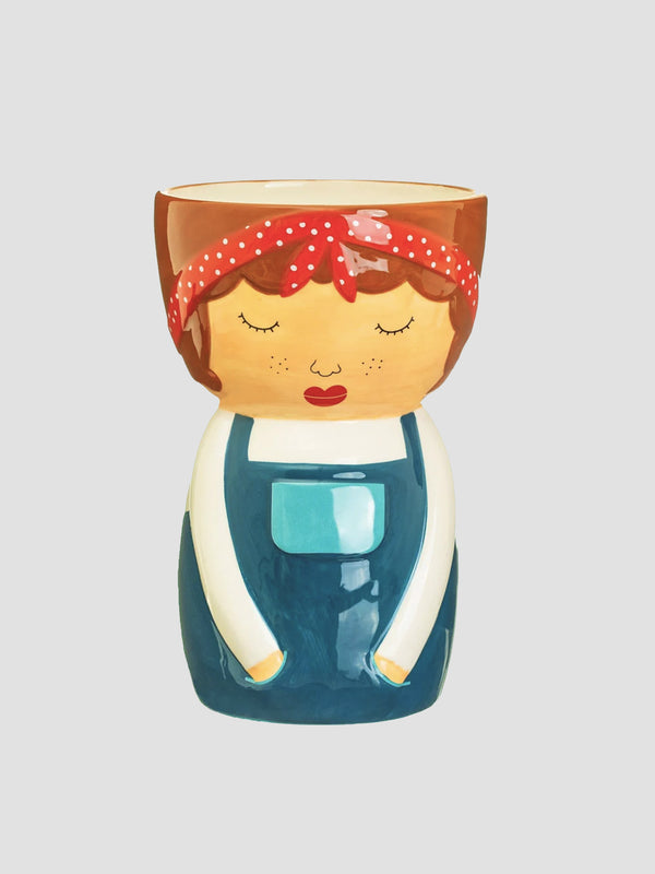 Libby Vase Ceramic Flowerpot. Freckled Face Planter with Attitude