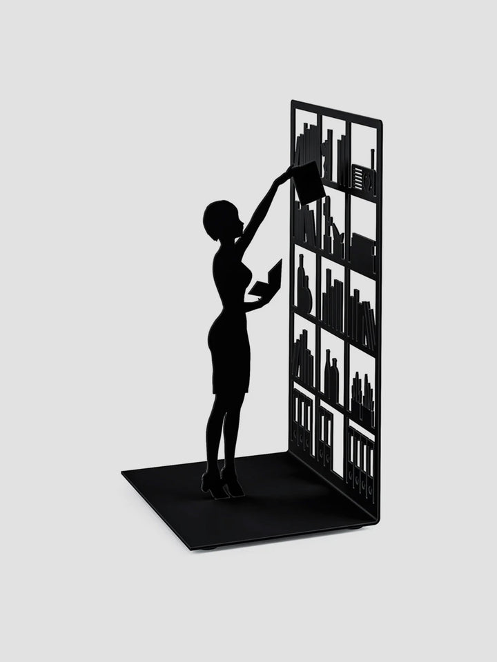 Library Bookend - Metal Silhouette of a Librarian in Action Additional 1