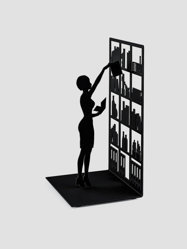 Library Bookend - Metal Silhouette of a Librarian in Action