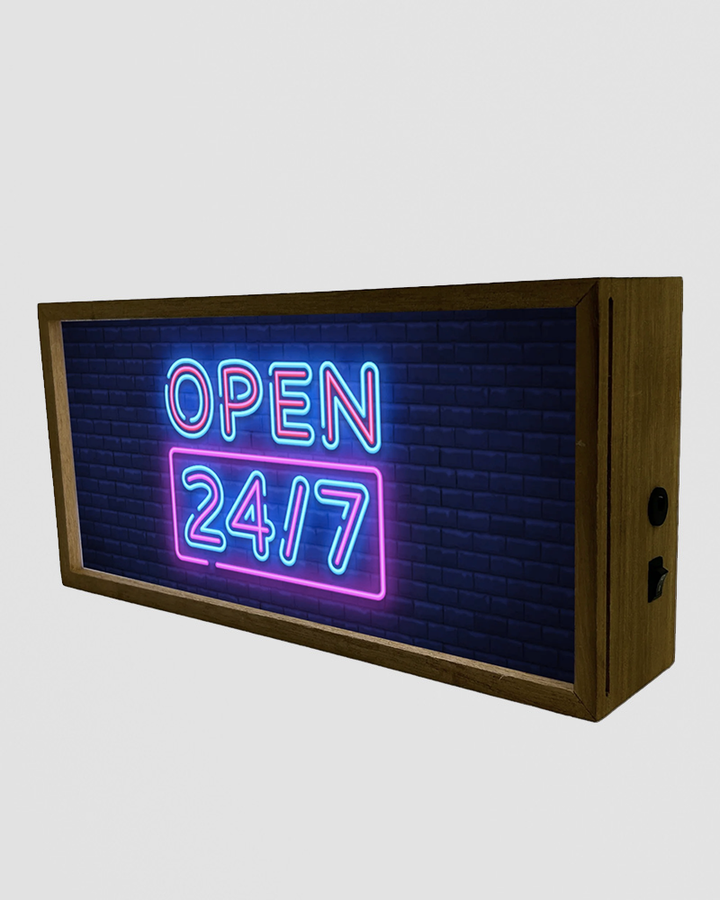 Light Box Neon Sign - Open 24/7 Retro LED Display for Home Bars Additional 2