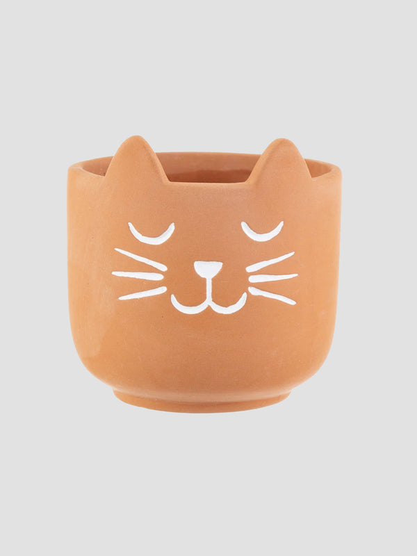 Mini Cat Terracotta Planter, Whiskers Design for Small Plants