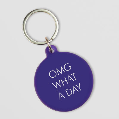 Acrylic Key Tag - OMG What a Day Slogan in Purple