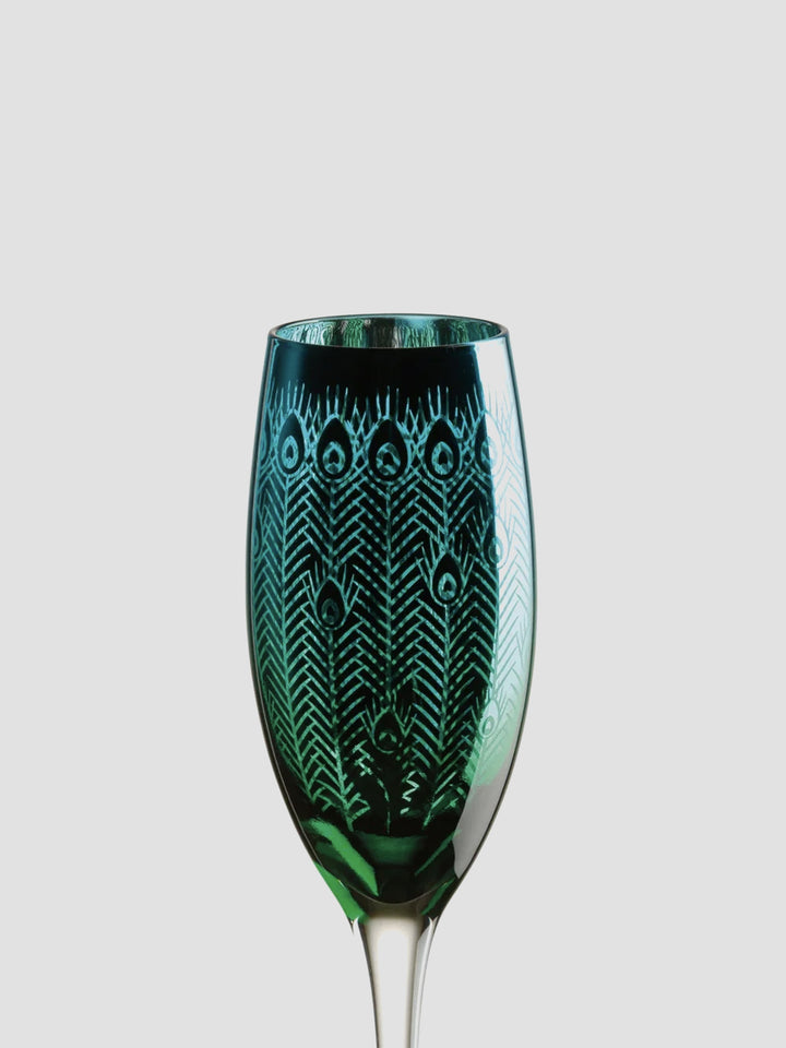 Peacock Champagne Saucers Set of 2. Iridescent Glasses with Flair Additional 2