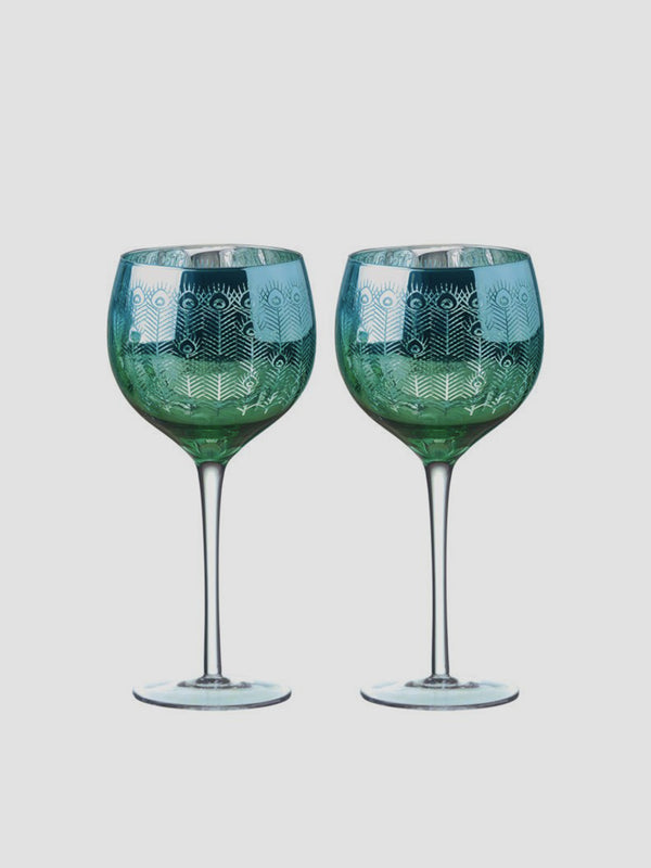 Peacock Gin Glass Set of 2. Colour-Changing Cocktail Charm