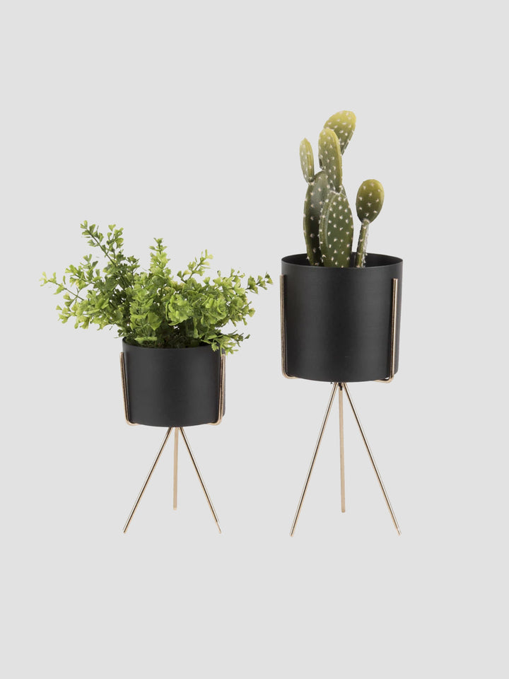Pedestal Plant Pot Set - Black [D] Additional 1