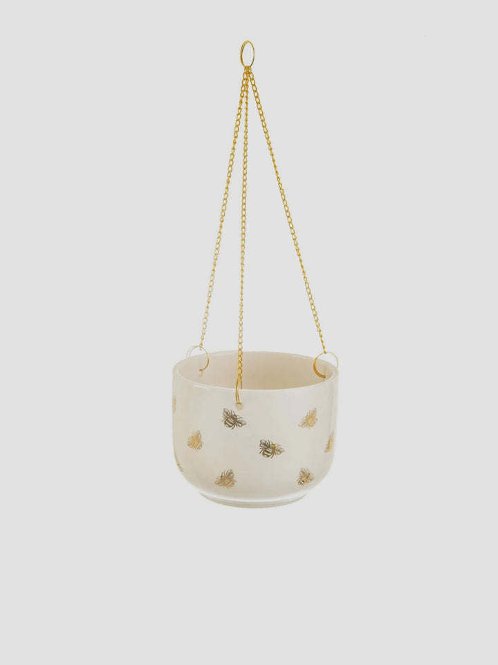 Queen Bee Hanging Planter. Porcelain Plant Pot with Gold Detail Additional 1
