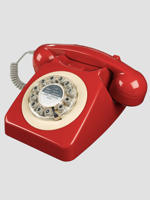 Retro Desk Phone - Wild & Wolf 746 in Phone Box Red
