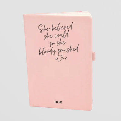 Pink Personalised Notebook - She Believed She Could Smashed It