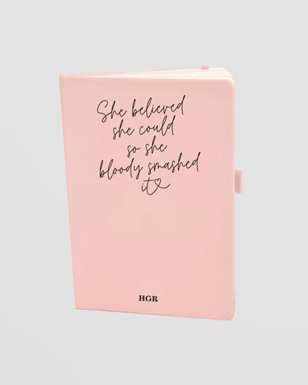 Pink Personalised Notebook - She Believed She Could Smashed It