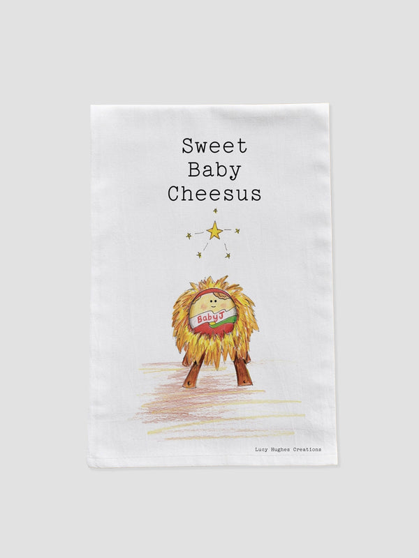 Sweet Baby Cheesus Tea Towel. A Dairy Tale in Cotton