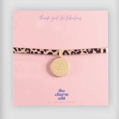 Charm Tie Bracelet - Thank God I'm Fabulous, Gold-Plated with Fabric Band