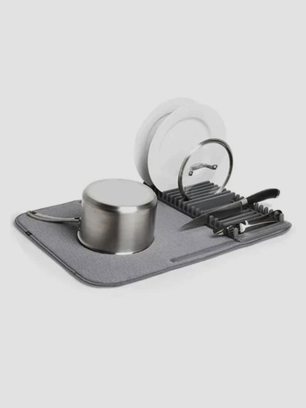 Umbra Udry Drying Mat and Rack. Flexible Dish-Drying Duo for Small Kitchens