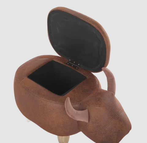 Benton the Bull Footstool. Faux Leather Ottoman with Horns and Humour Additional 2