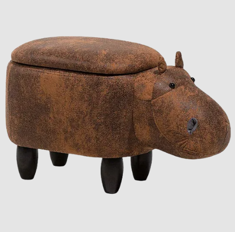 Harold the Hippo Footstool. Faux Leather Ottoman with Storage and a Smile