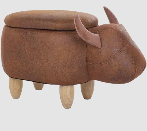 Benton the Bull Footstool. Faux Leather Ottoman with Horns and Humour Additional 3