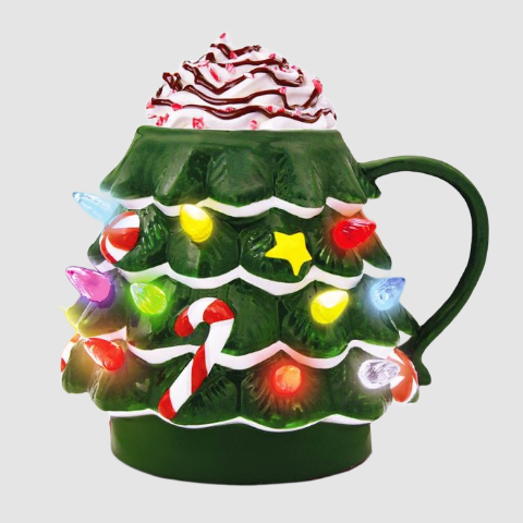 LED Christmas Tree Mug. Festive Sips with a Flash of Light