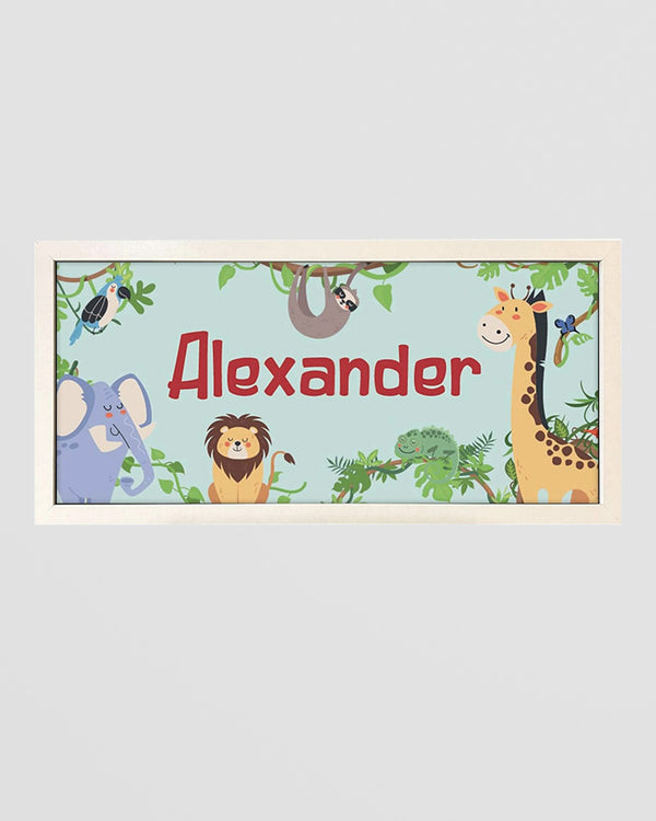 Personalised Jungle Nursery Wall Art, Framed Safari Print for Kids