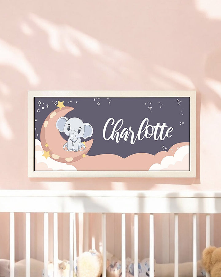 Personalised Nursery Wall Art Print. Elephant and Moon Framed Keepsake Additional 4