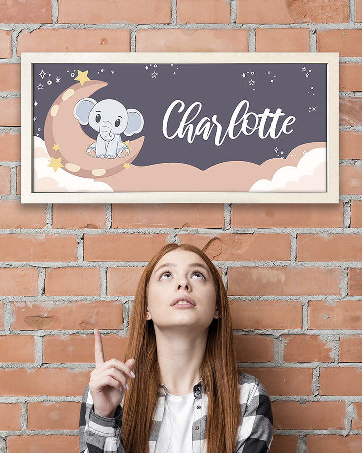 Personalised Nursery Wall Art Print. Elephant and Moon Framed Keepsake Additional 3