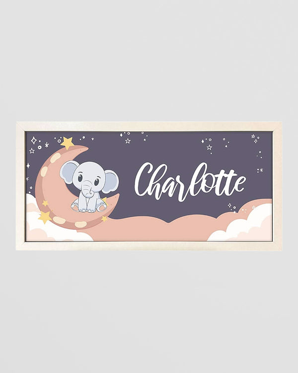 Personalised Nursery Wall Art Print. Elephant and Moon Framed Keepsake