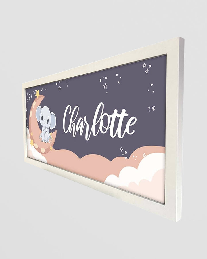 Personalised Nursery Wall Art Print. Elephant and Moon Framed Keepsake Additional 2