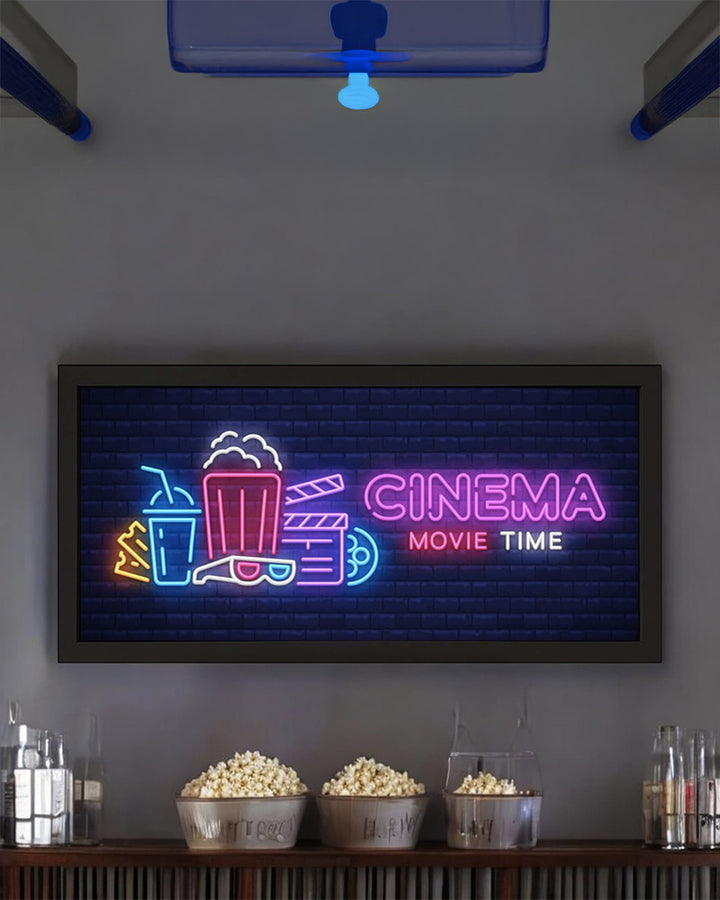 Framed Wall Art Print - Movie Time Neon for Home Cinema Additional 4