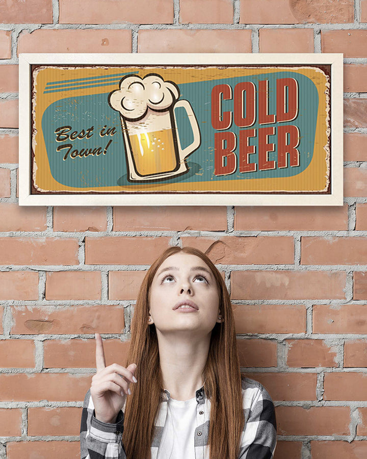 Framed Beer Wall Art Print - Cold Beer Best in Town Sign Additional 3