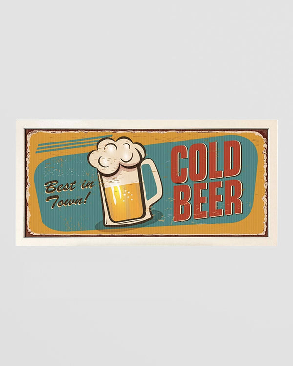 Framed Beer Wall Art Print - Cold Beer Best in Town Sign