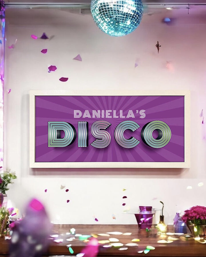 Personalised Disco Wall Art Print. Framed Retro Sign for Home or Party Additional 3