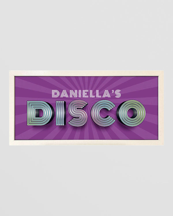 Personalised Disco Wall Art Print. Framed Retro Sign for Home or Party