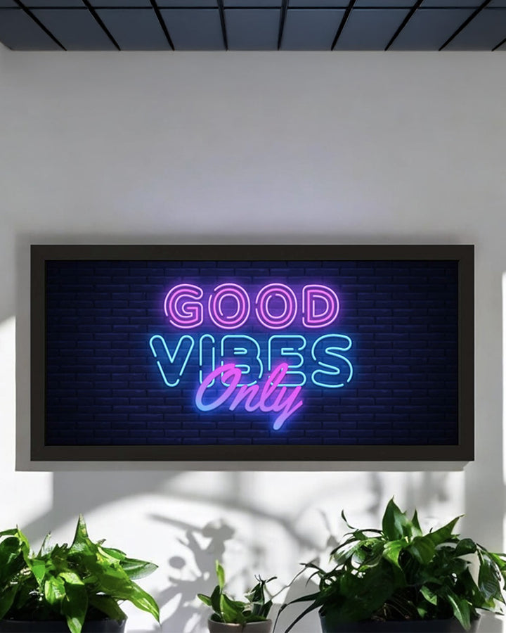 Framed Wall Art Print - Good Vibes Only in Retro Neon Pink Additional 4