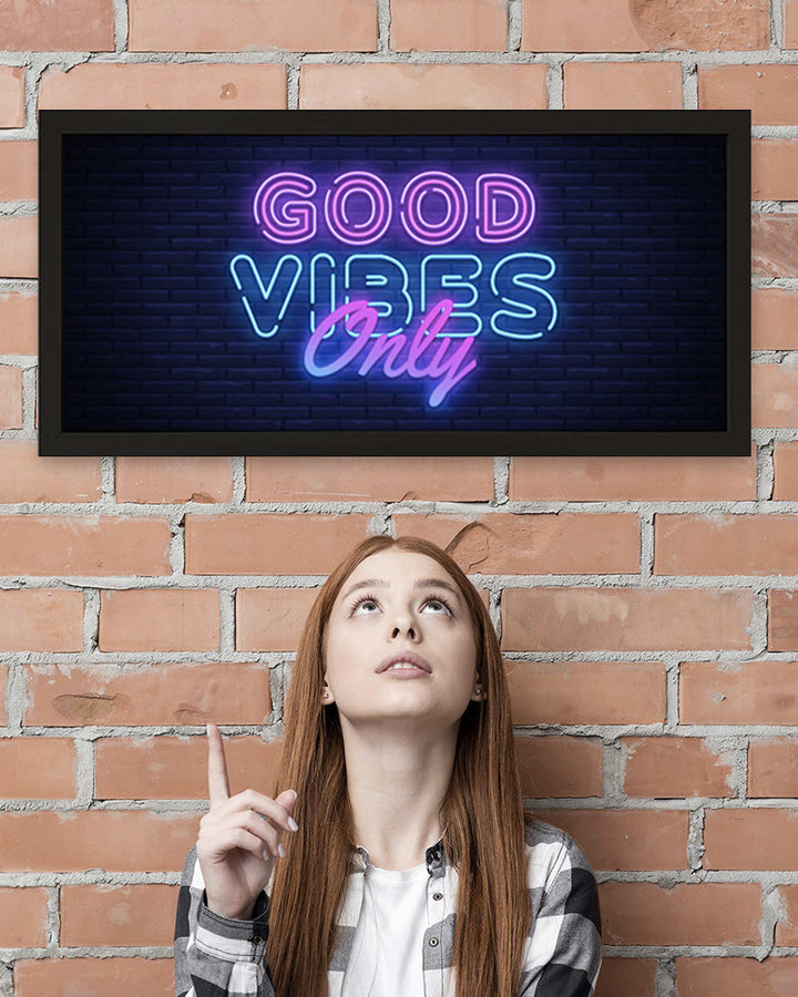 Framed Wall Art Print - Good Vibes Only in Retro Neon Pink Additional 3