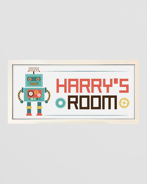 Personalised Robot Wall Art for Kids – Framed Print with Retro Charm