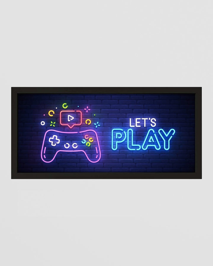 Kids Wall Art Framed Print - Let's Play Neon Gamer Decor Additional 1