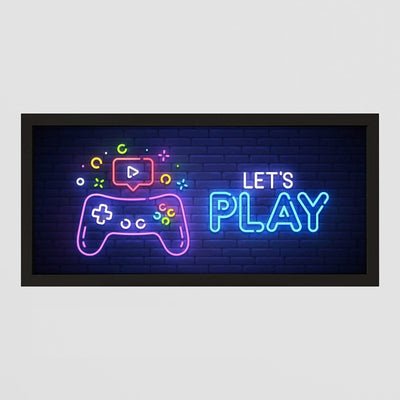 Kids Wall Art Framed Print - Let's Play Neon Gamer Decor