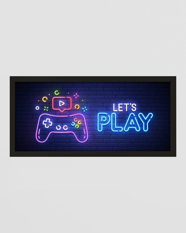 Kids Wall Art Framed Print - Let's Play Neon Gamer Decor