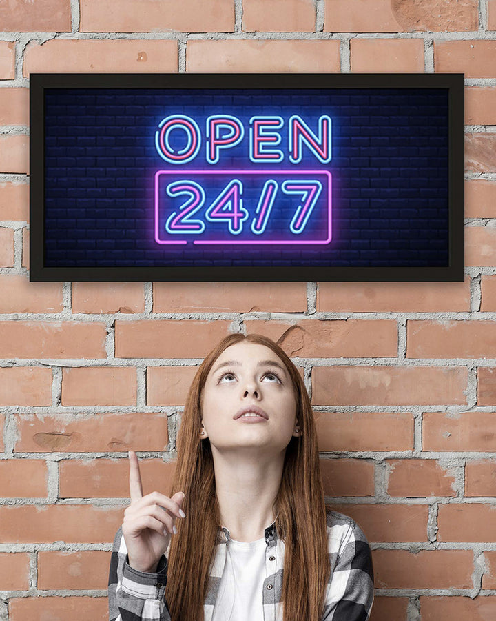 Framed Wall Art Print - Open 247 Neon Sign for Night Owls Additional 3