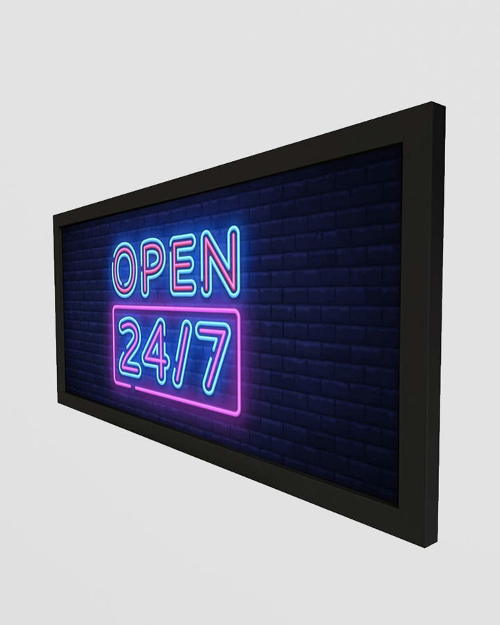 Framed Wall Art Print - Open 247 Neon Sign for Night Owls Additional 2