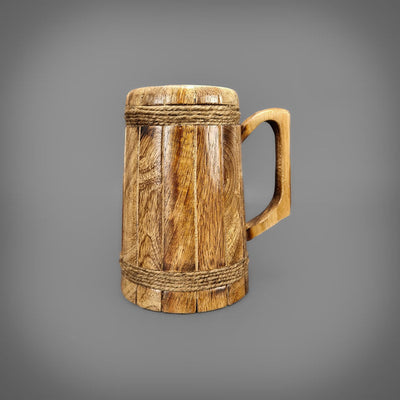 Viking Wood Tankard — Twine-Bound Mango Wood Drinking Mug, 1L Capacity