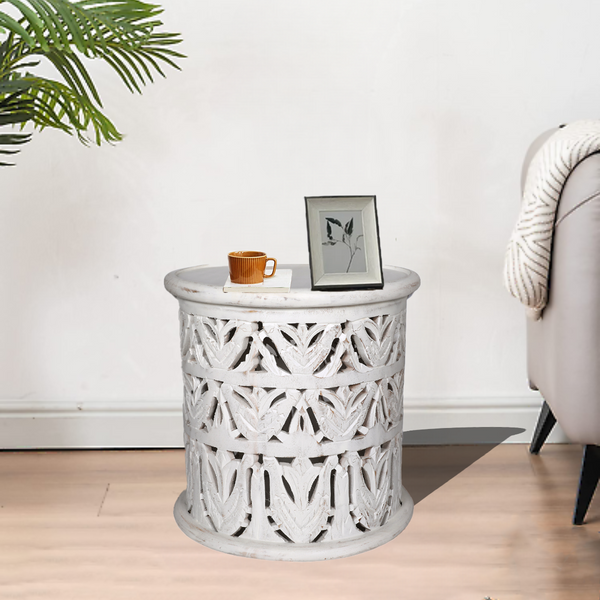 Perth Mango Wood Side Table - White