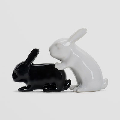 Rabbit Salt and Pepper Shakers - Black and White Ceramic Pair