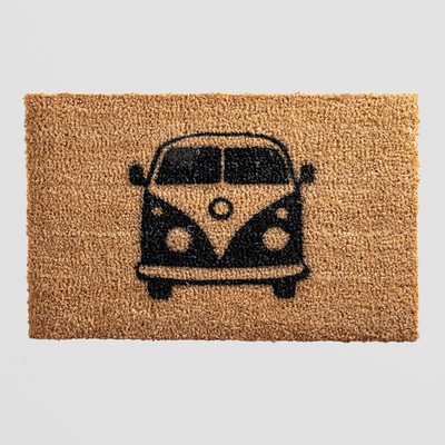 Retro VW Campervan Doormat, Natural Coir with Cheeky Charm