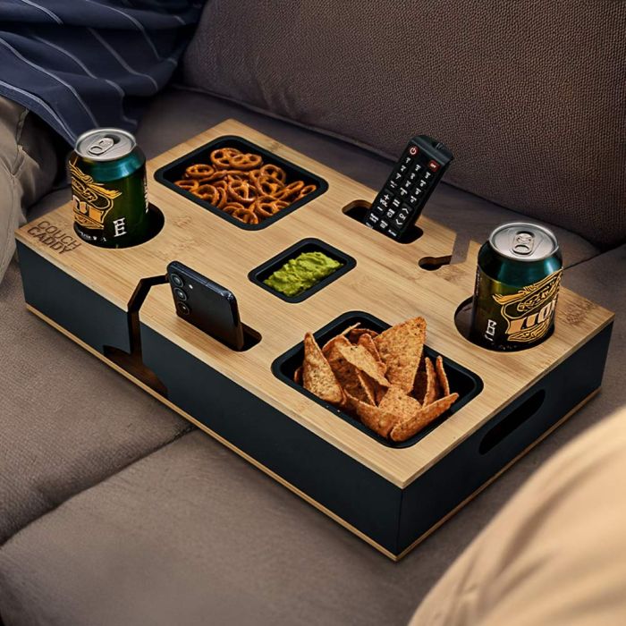 Couch Caddy Tray with Snack Compartments and Glass Holders. Additional 4