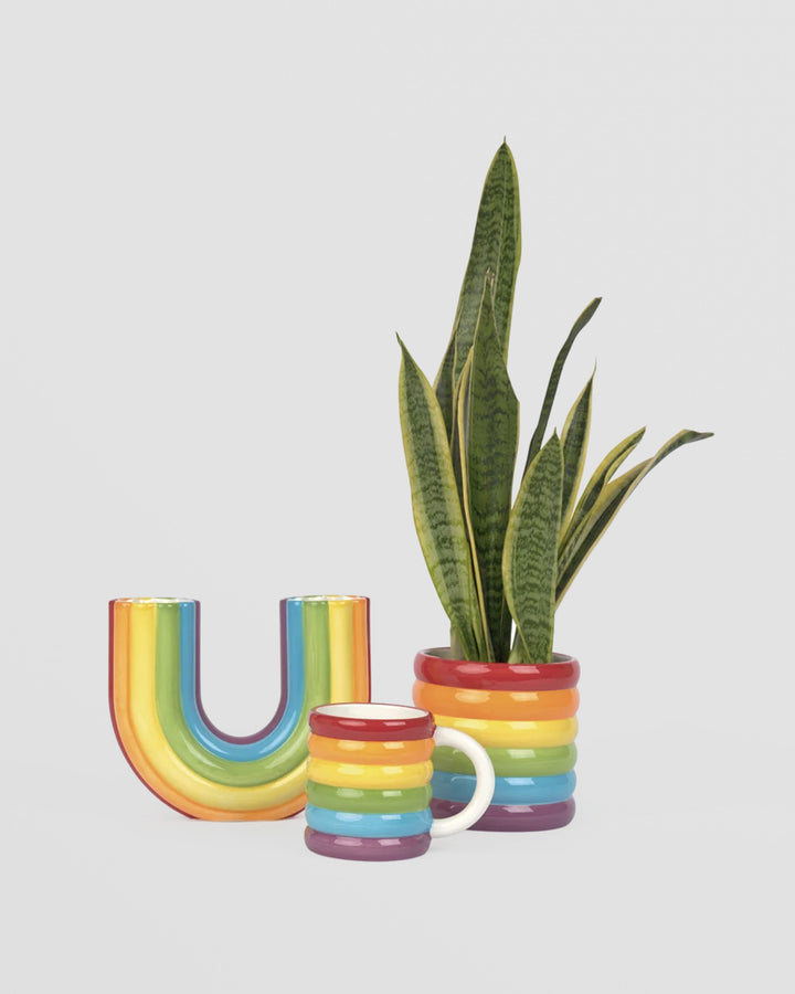 Rainbow Ceramic Vase. Double-Sided Flower Holder with Bold Colours Additional 3