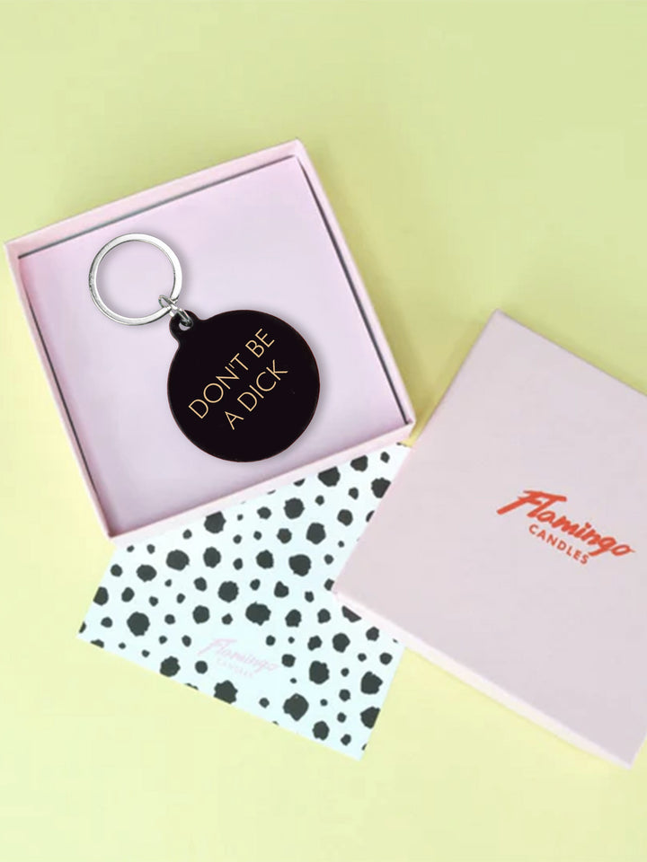 Funny Acrylic Keyring - Don't Be a Dick Keytag in Black and Gold Additional 4