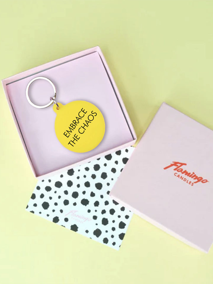 Embrace the Chaos Keytag – Bold Yellow Acrylic with Attitude Additional 4