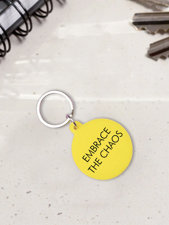 Embrace the Chaos Keytag – Bold Yellow Acrylic with Attitude Additional 2